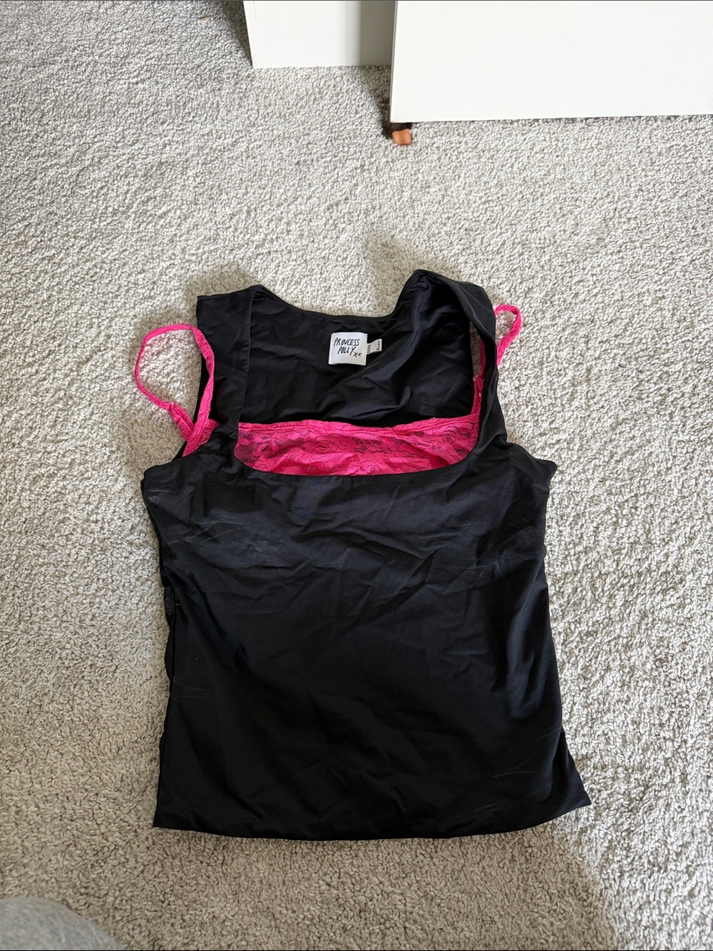 Princess Polly Black Tank Top with built in pink bra Trim - Women's Top